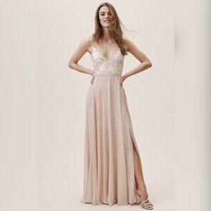 BHLDN Sadia Floral Embroidered Maxi Dress- Oyster